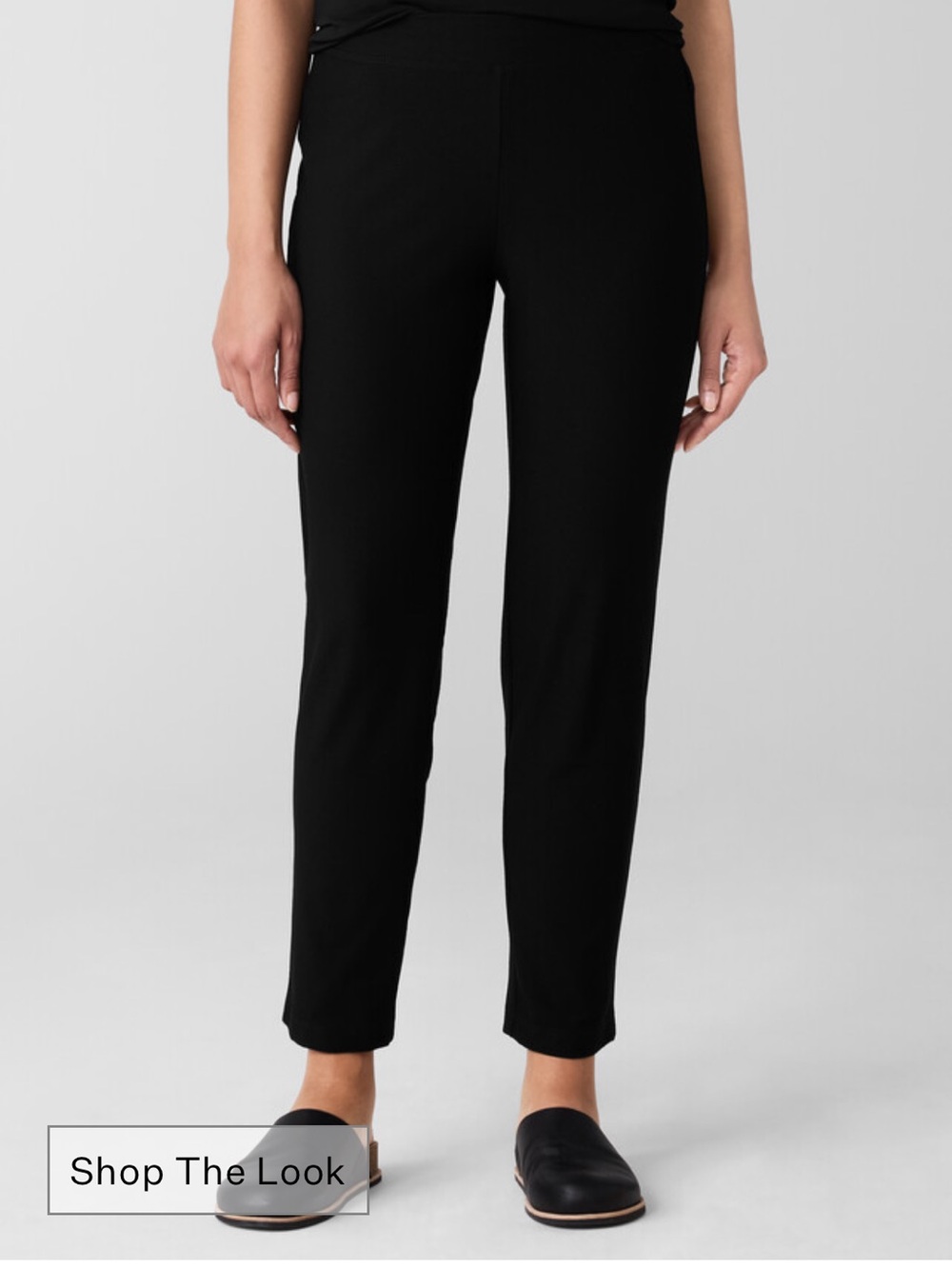 Eileen Fisher Classic Black Ribbed Knit Straight Leg Slim Pants